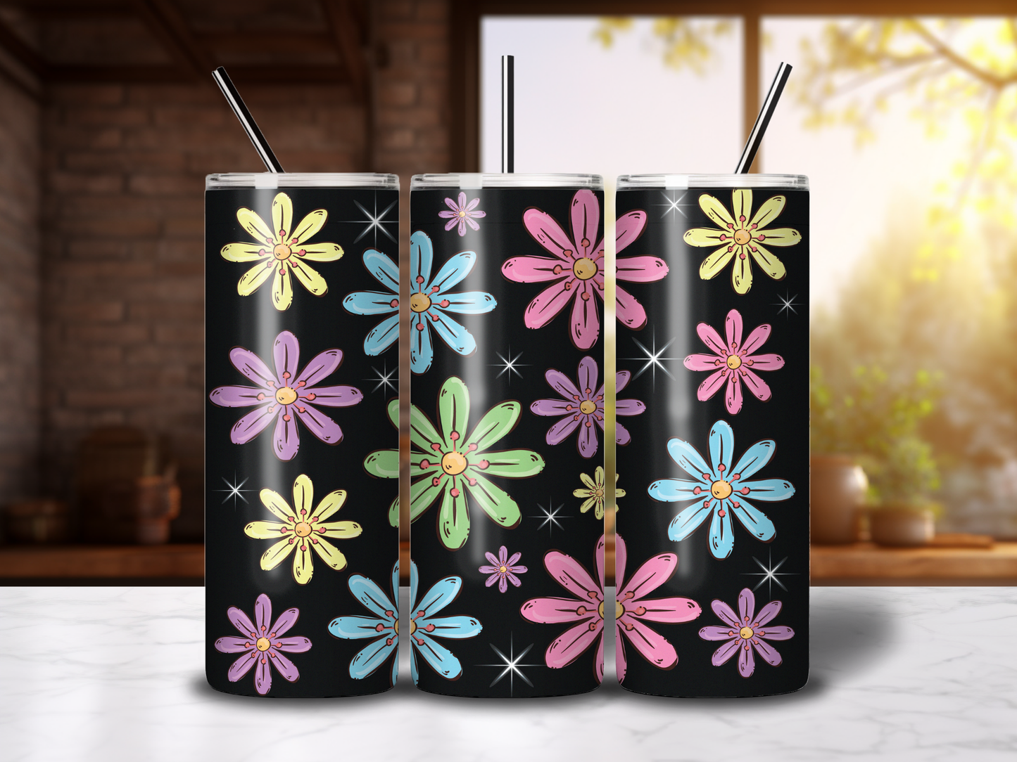 Sublimated 20 oz Tumbler - Hippy Flowers