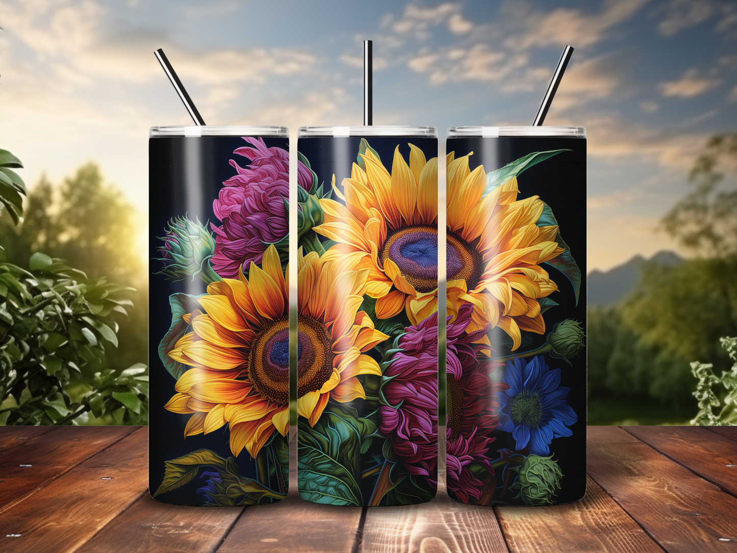 Sublimated 20 oz Tumbler - Vibrant Sunflower Design
