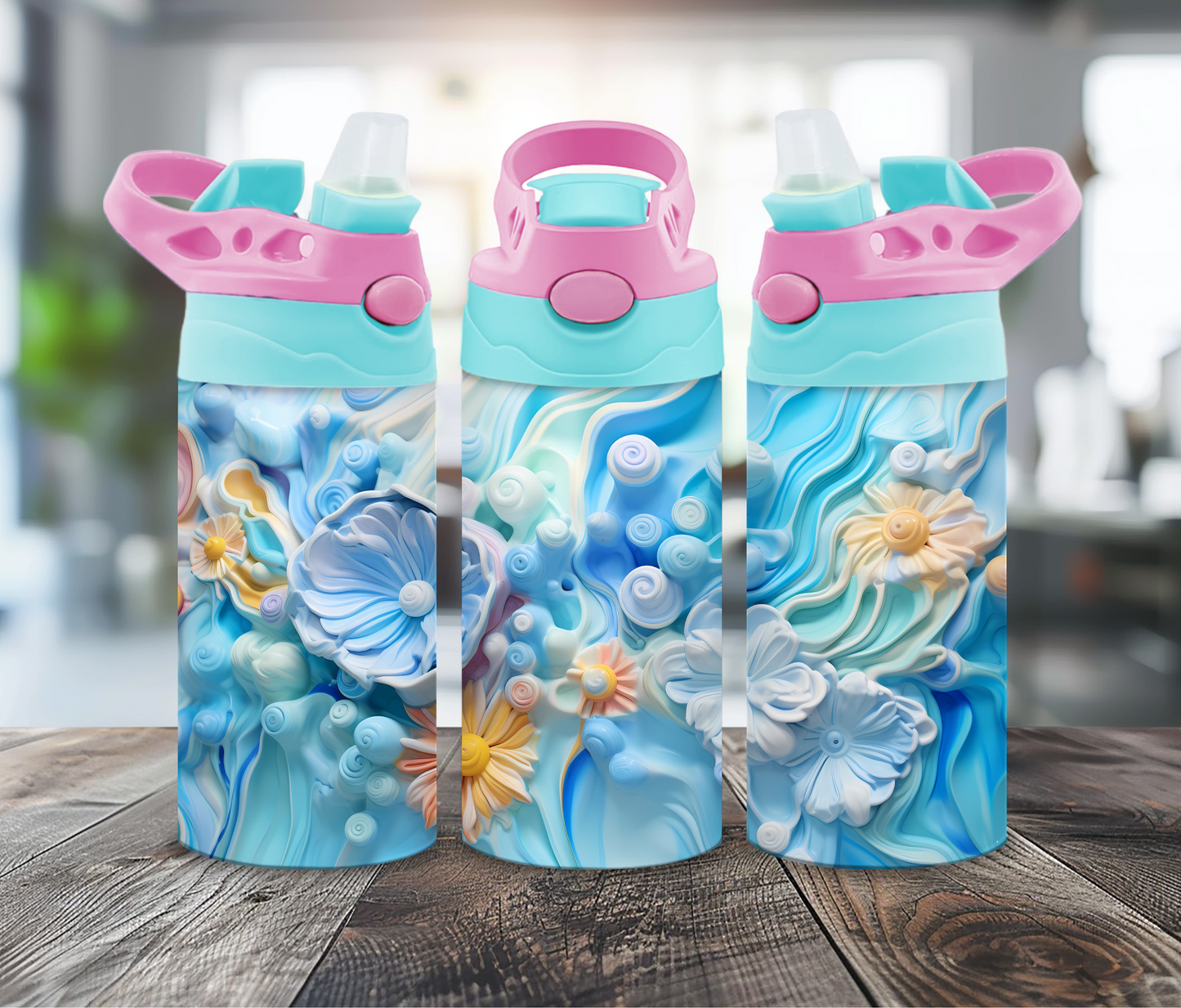 12 oz Sublimated 3D Flower Design Sippy Cup or Kids Tumbler