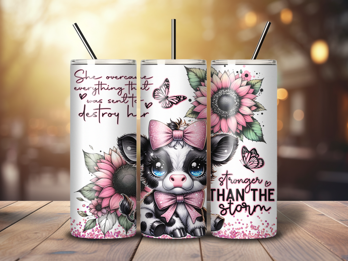 Sublimated 20 oz Tumbler - Baby Black and White Cow Affirmation Design