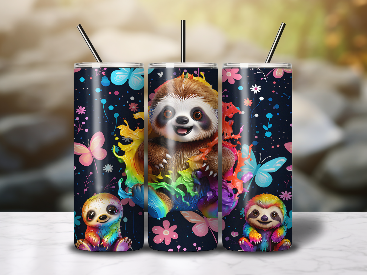 Sublimated 20 oz Tumbler - Colourful Baby Sloth Design