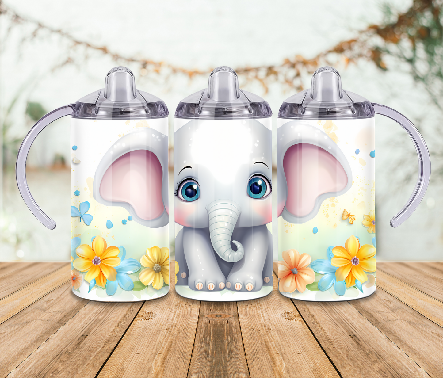 12 oz Sublimated Baby Elephant Design (5) Sippy Cup or Kids Tumbler