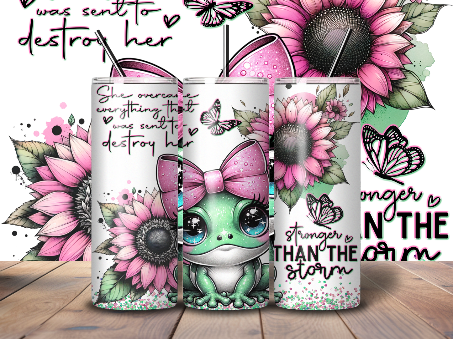 Sublimated 20 oz Tumbler - Baby Green Frog Affirmation Design