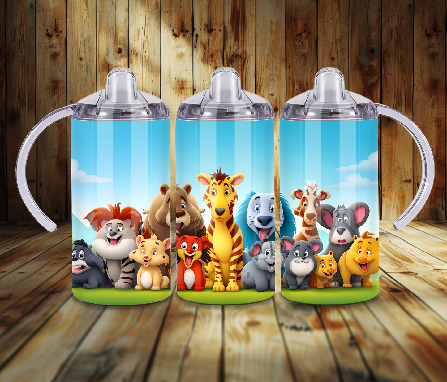 12 oz Sublimated Baby Zoo Animal Design Sippy Cup or Kids Tumbler