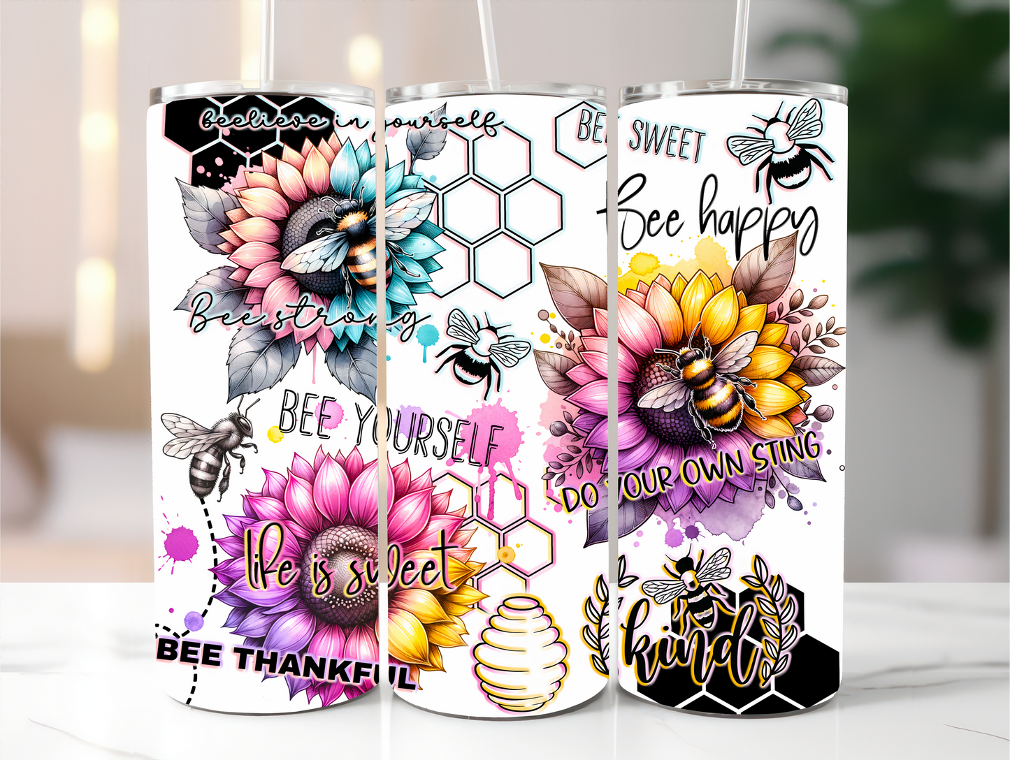 Sublimated 20 oz Tumbler - Bee Affirmations Design