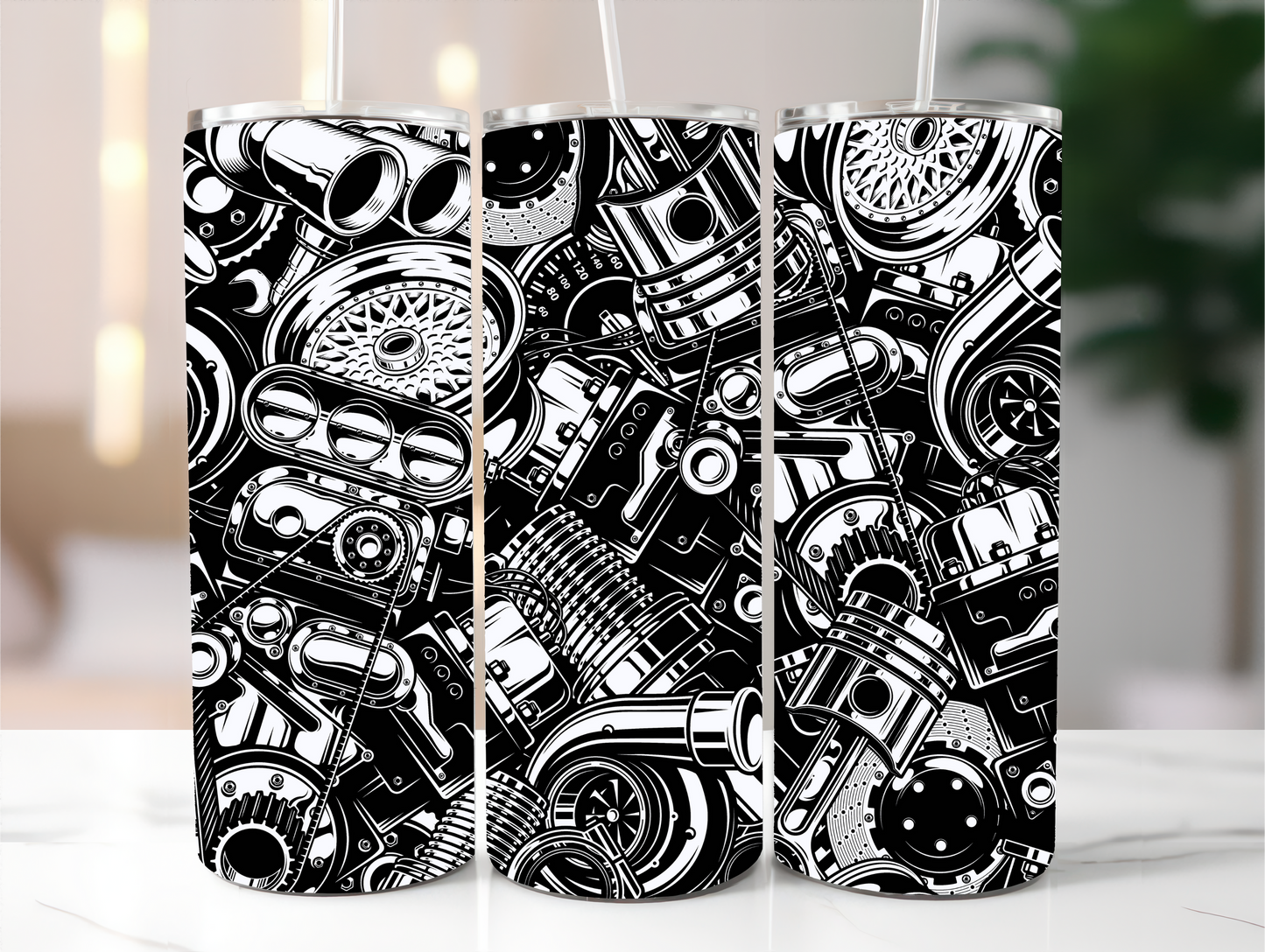 Sublimated 20 oz Tumbler for the man in the family with a mechanical design