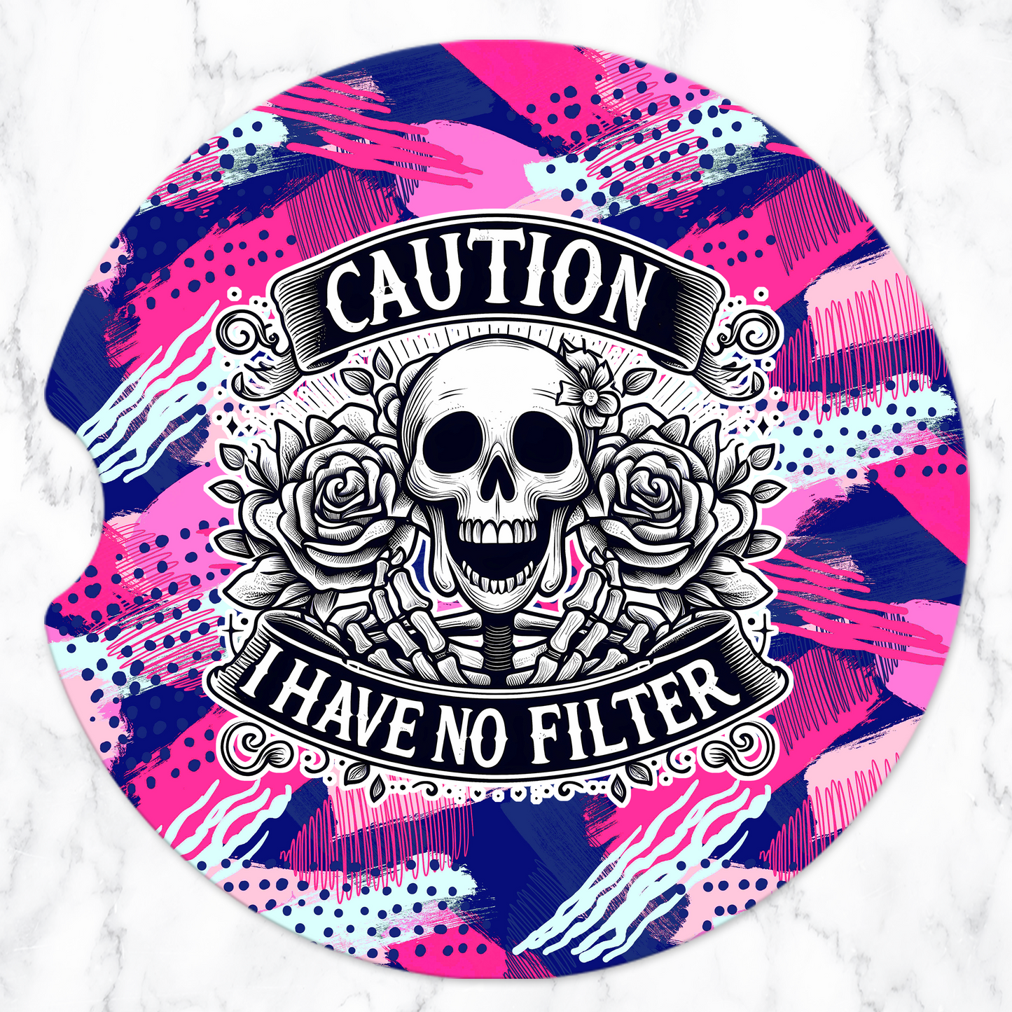 Sublimated Car Coasters - Sarcastic - Caution design