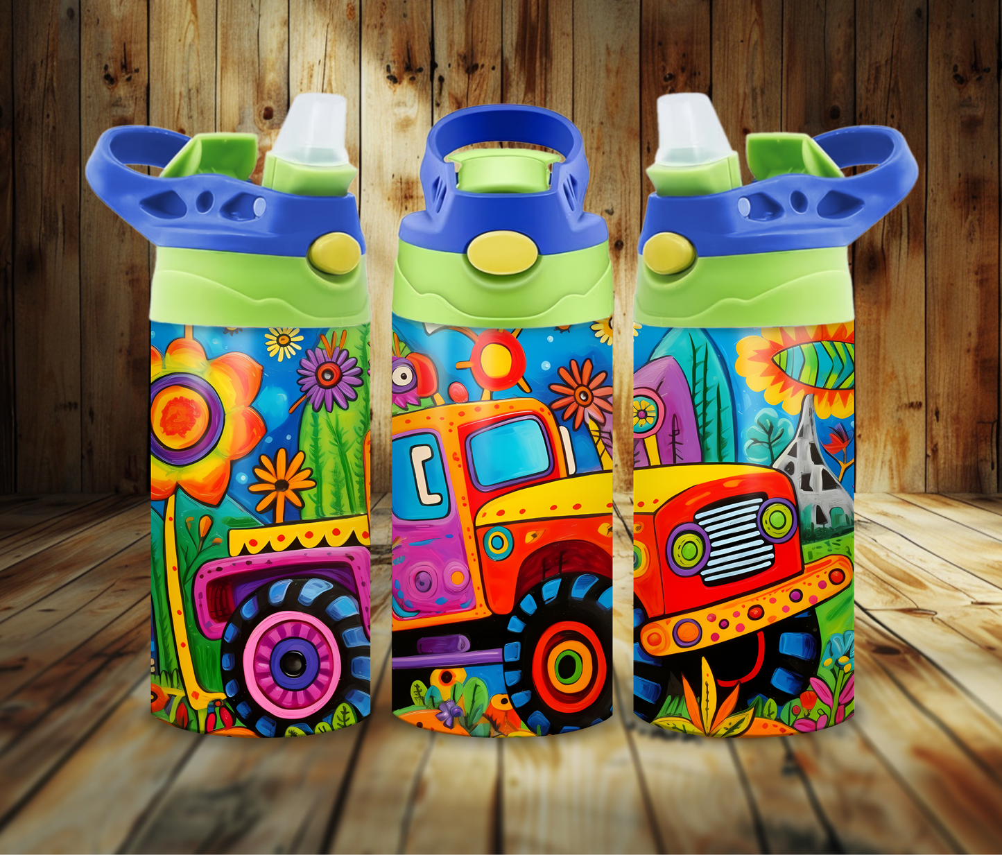 12 oz Sublimated Sippy Cup or Kids Tumbler with a very colourful Monster Ute