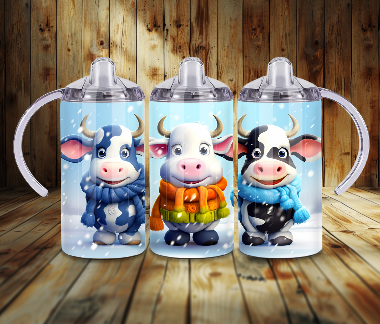 12 oz Sublimated Cute Cold Cows Design Sippy Cup or Kids Tumbler