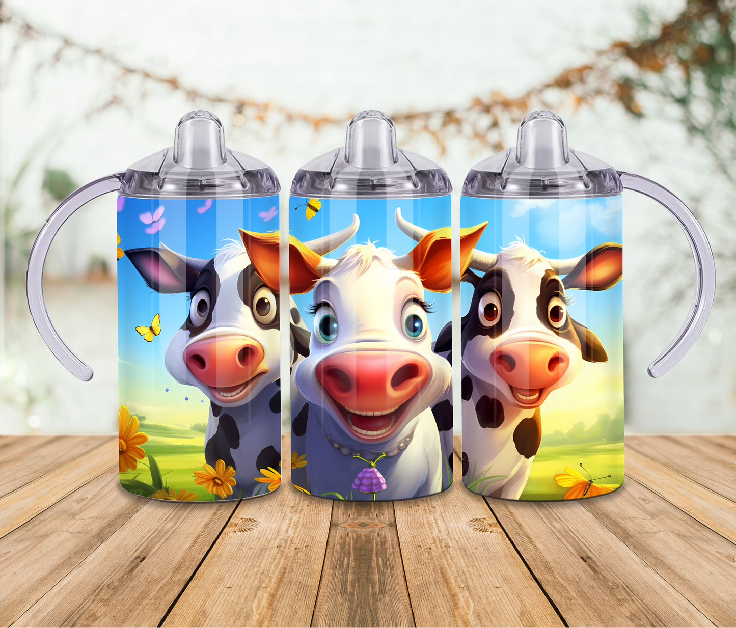 12 oz Sublimated Cute Baby Cows (1) Design Sippy Cups or Kids Tumbler