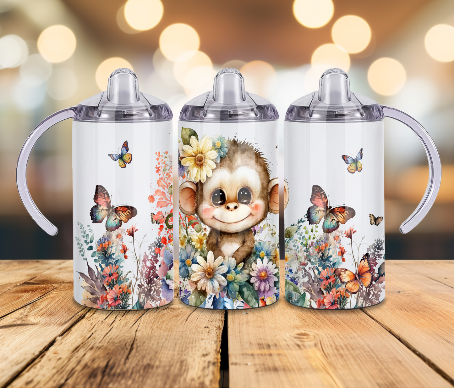 12 oz Sublimated Cute Monkey design Sippy Cup or Kids Tumbler