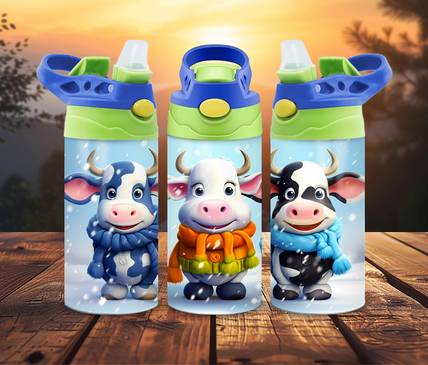 12 oz Sublimated Cute Cold Cows Design Sippy Cup or Kids Tumbler
