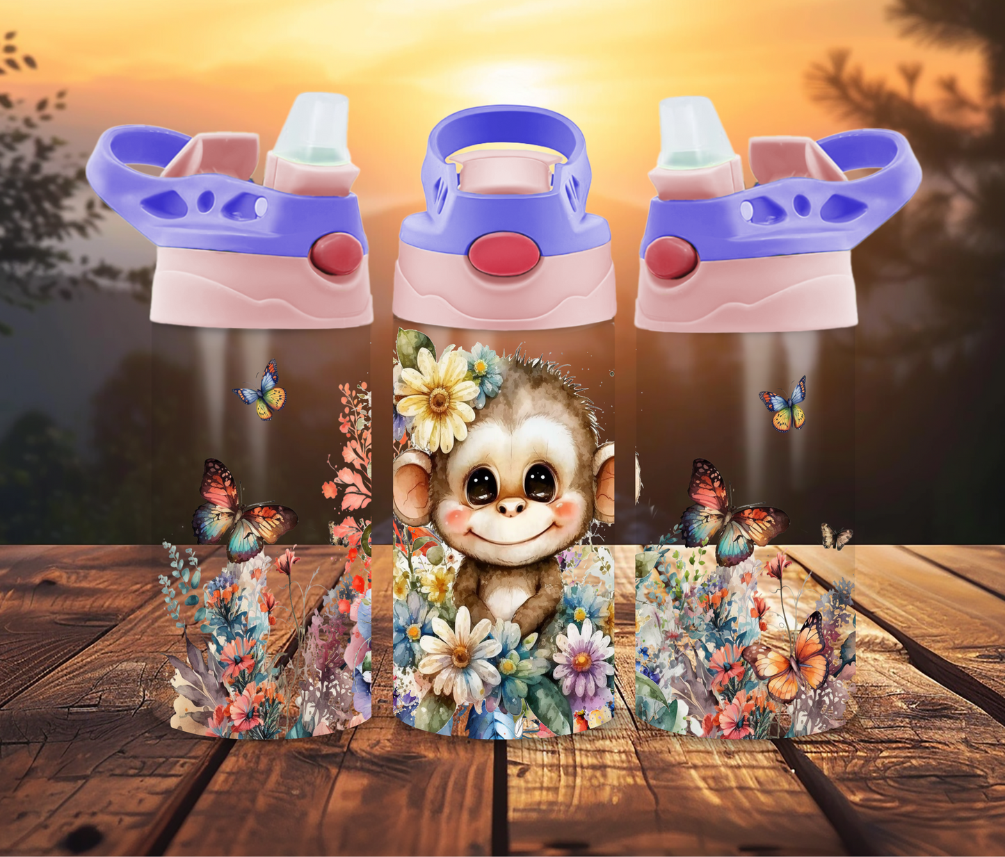 12 oz Sublimated Cute Monkey design Sippy Cup or Kids Tumbler