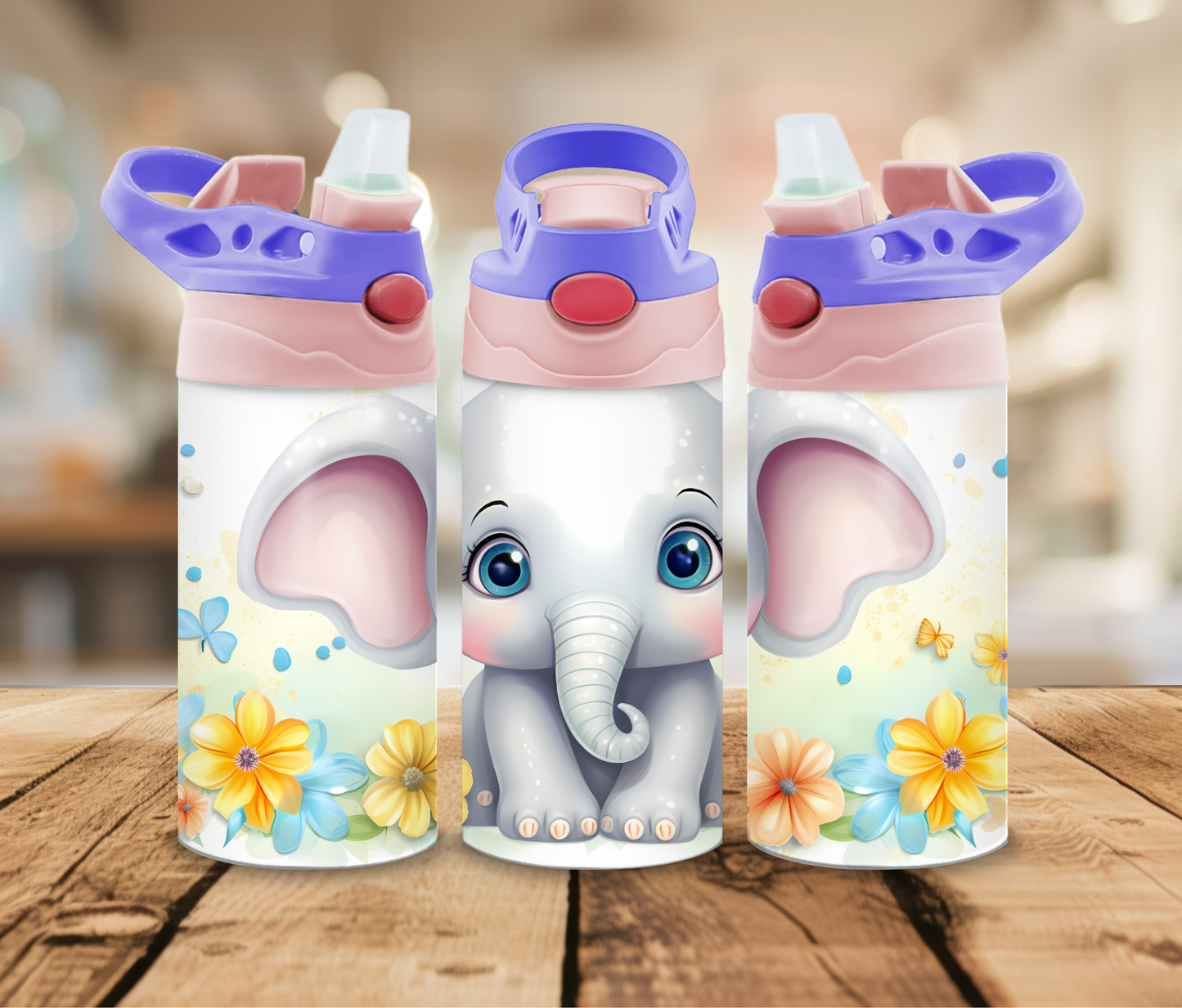 12 oz Sublimated Baby Elephant Design (5) Sippy Cup or Kids Tumbler