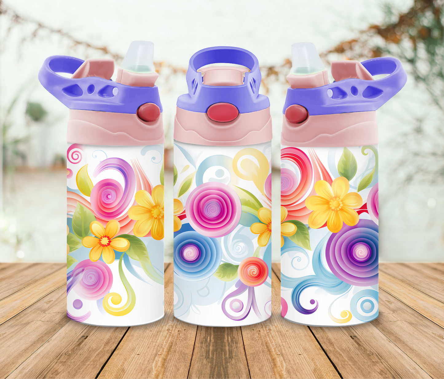 12 oz Sublimated Floral Design Sippy Cup or Kids Tumbler
