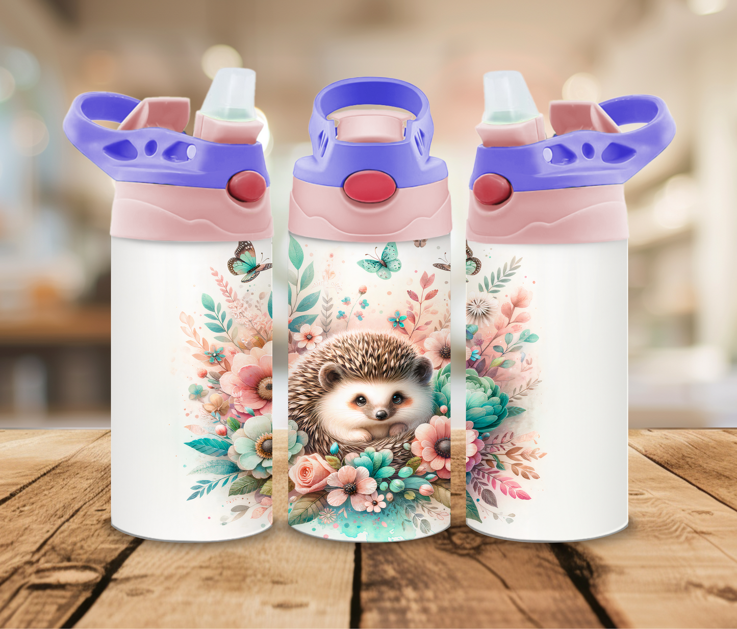 12 oz Sublimated Sippy Cup or Kids Tumbler - Hedgehog design