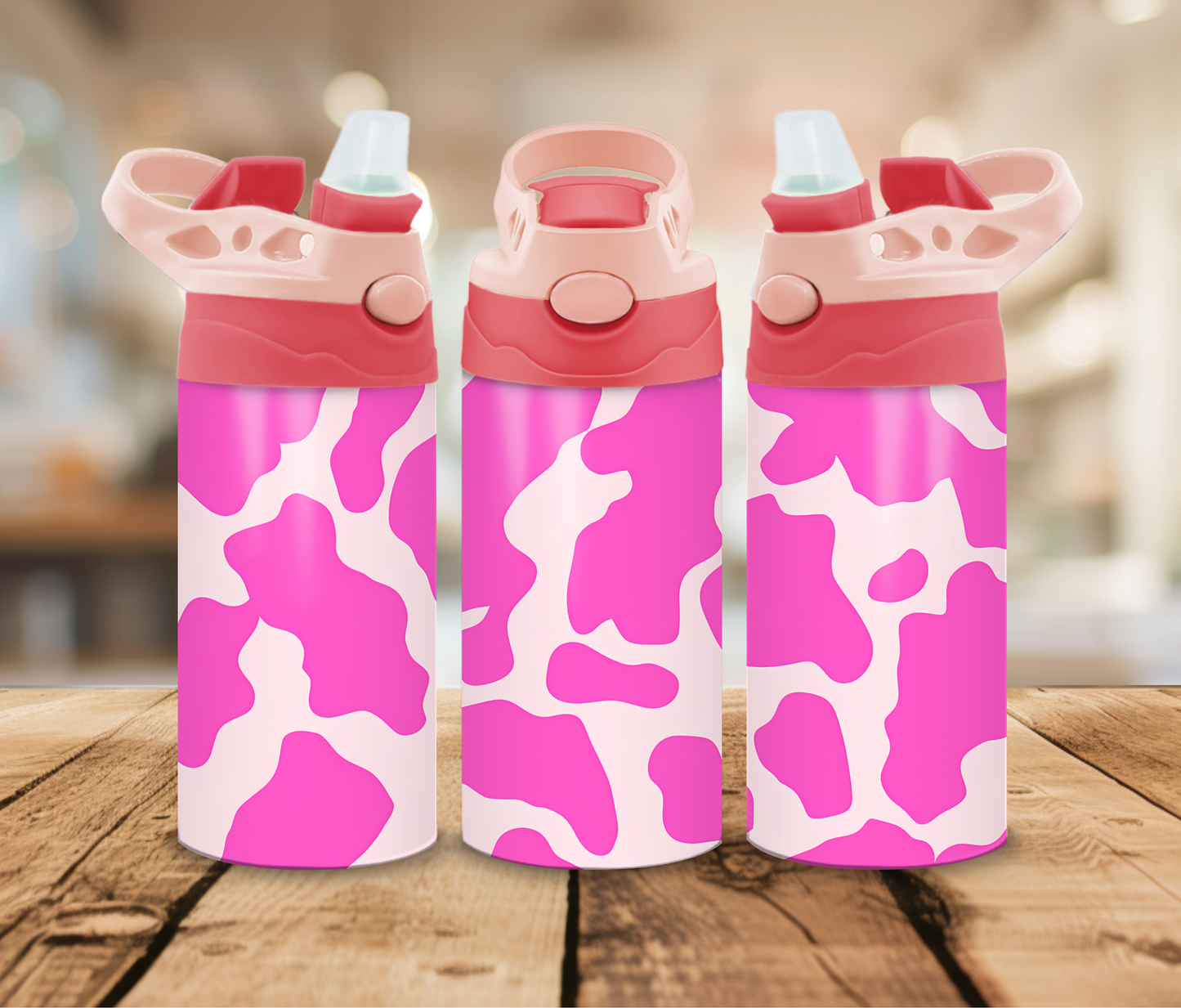 12 oz Sublimated Pink Cow-print Design Sippy Cup or Kids Tumbler