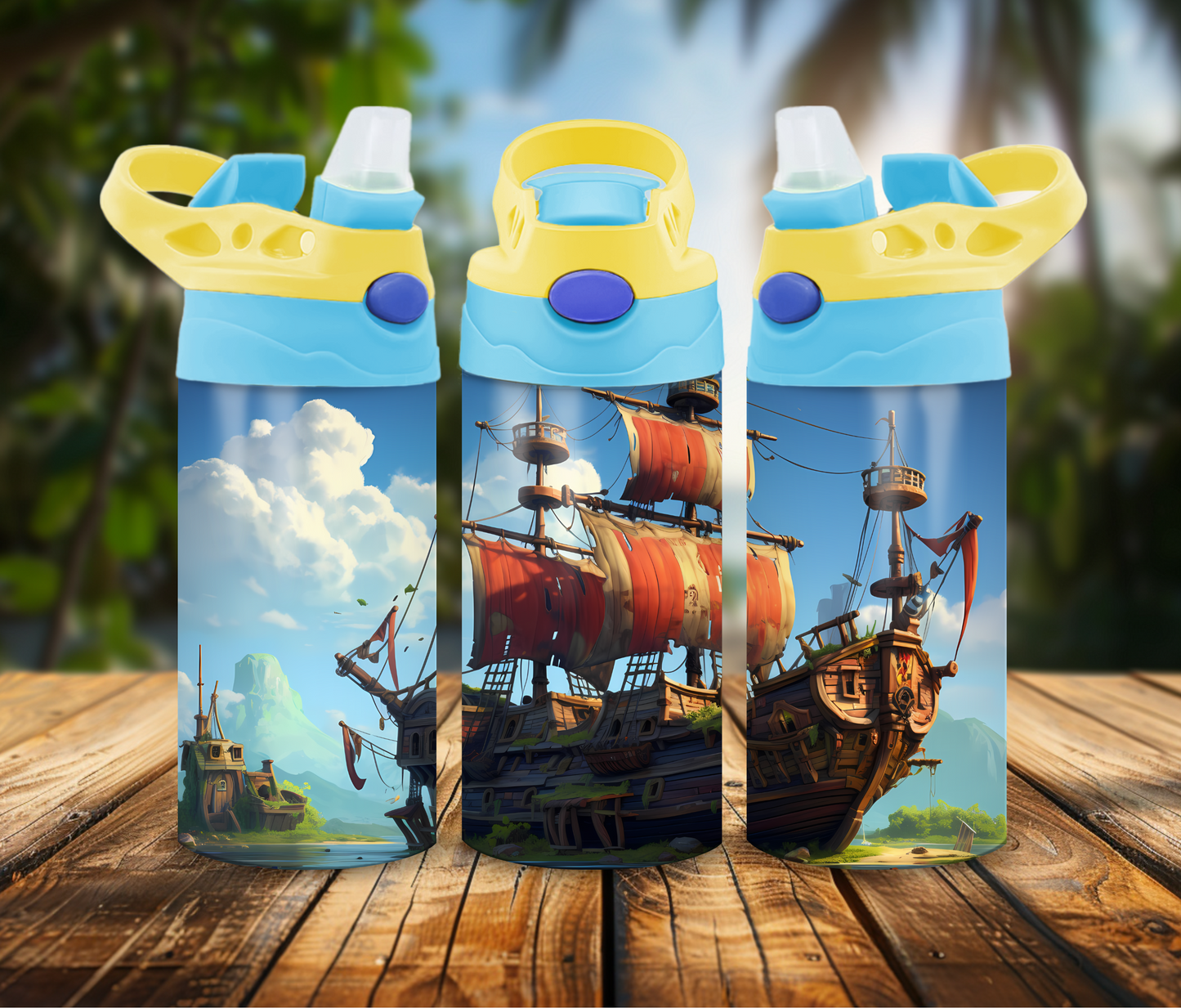 12 oz Sublimated Pirate Ship Design Sippy Cup or Kids Tumbler