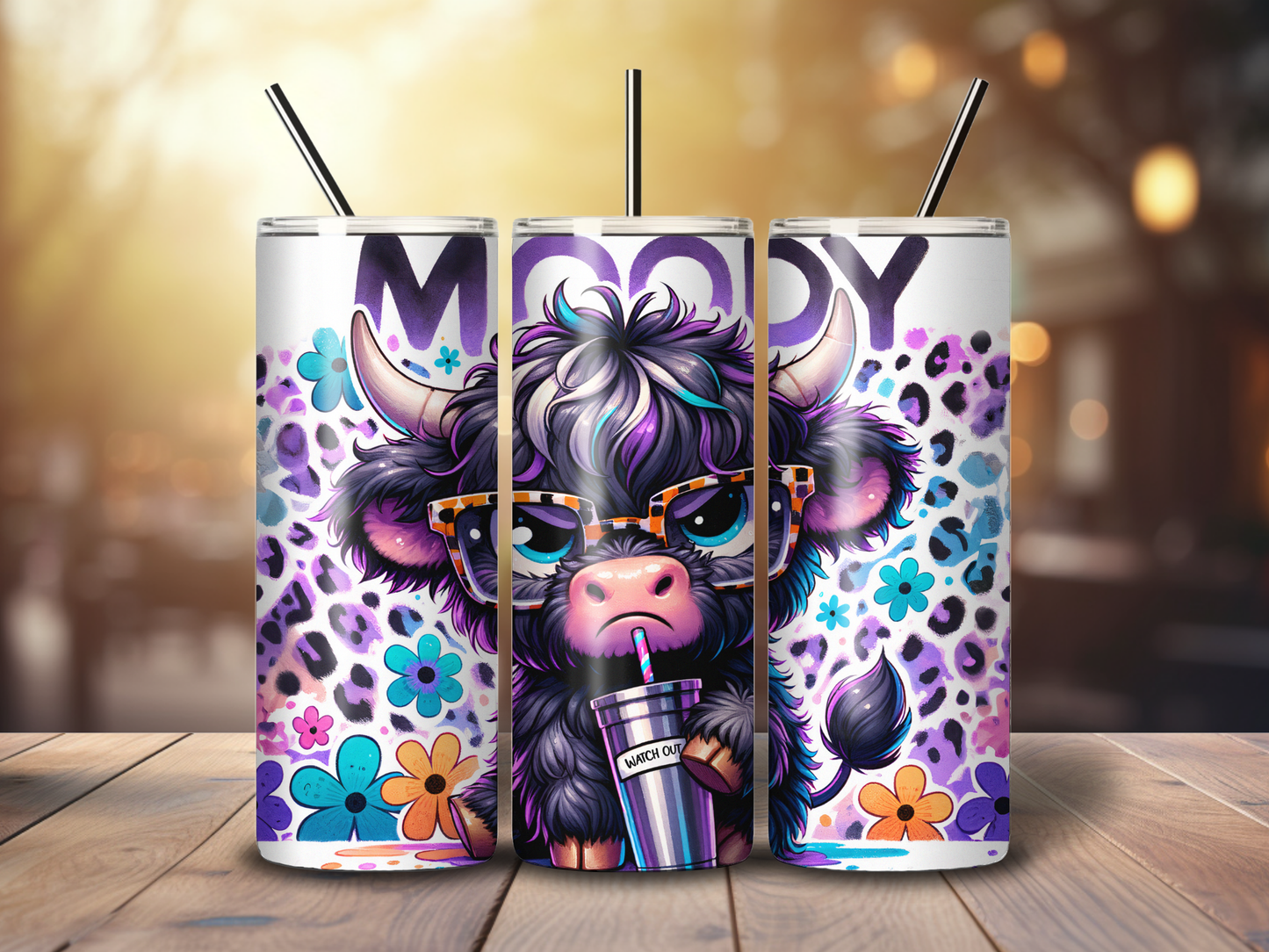 Sublimated 20 oz Tumbler - MOODY Purple Highland Cow Design