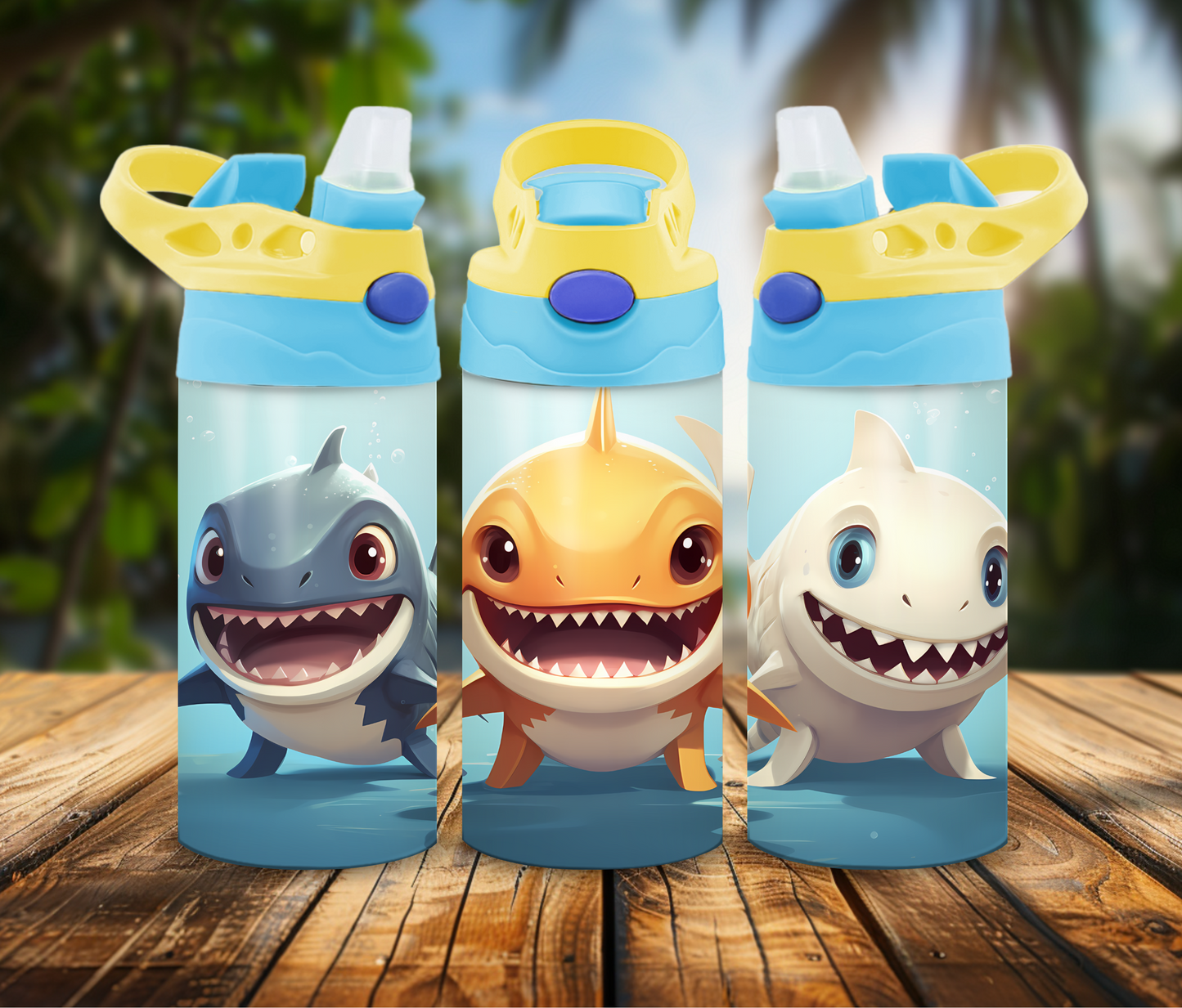 12 oz Sublimated Shark Design Sippy Cup or Kids Tumbler