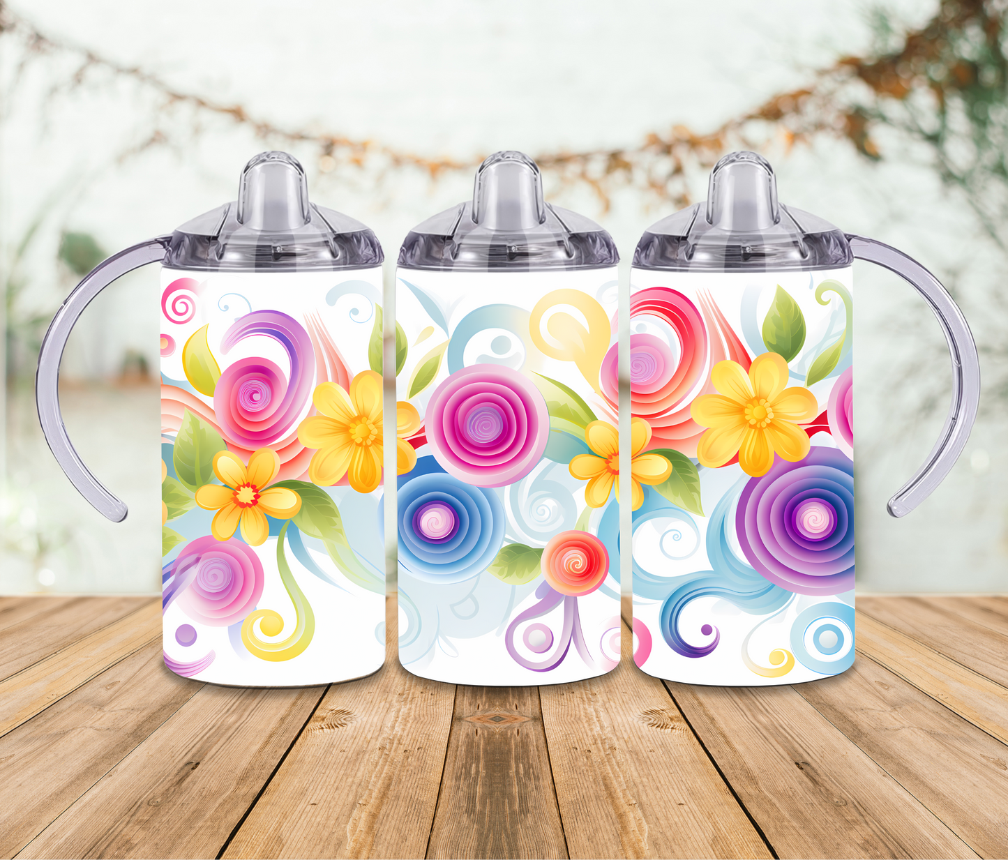 12 oz Sublimated Floral Design Sippy Cup or Kids Tumbler