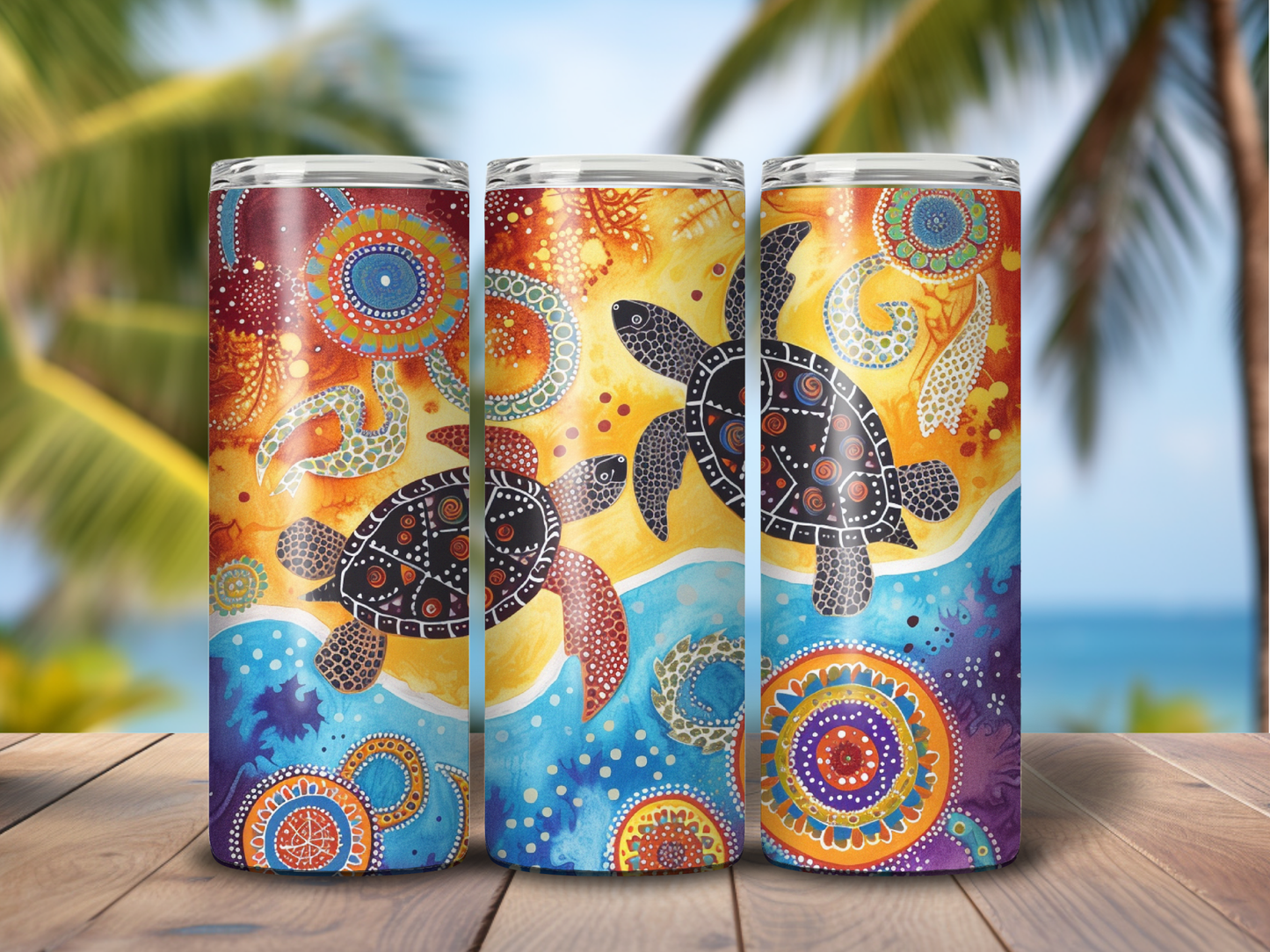 Sublimated 20 oz Tumbler - Aboriginal Art Turtles Design