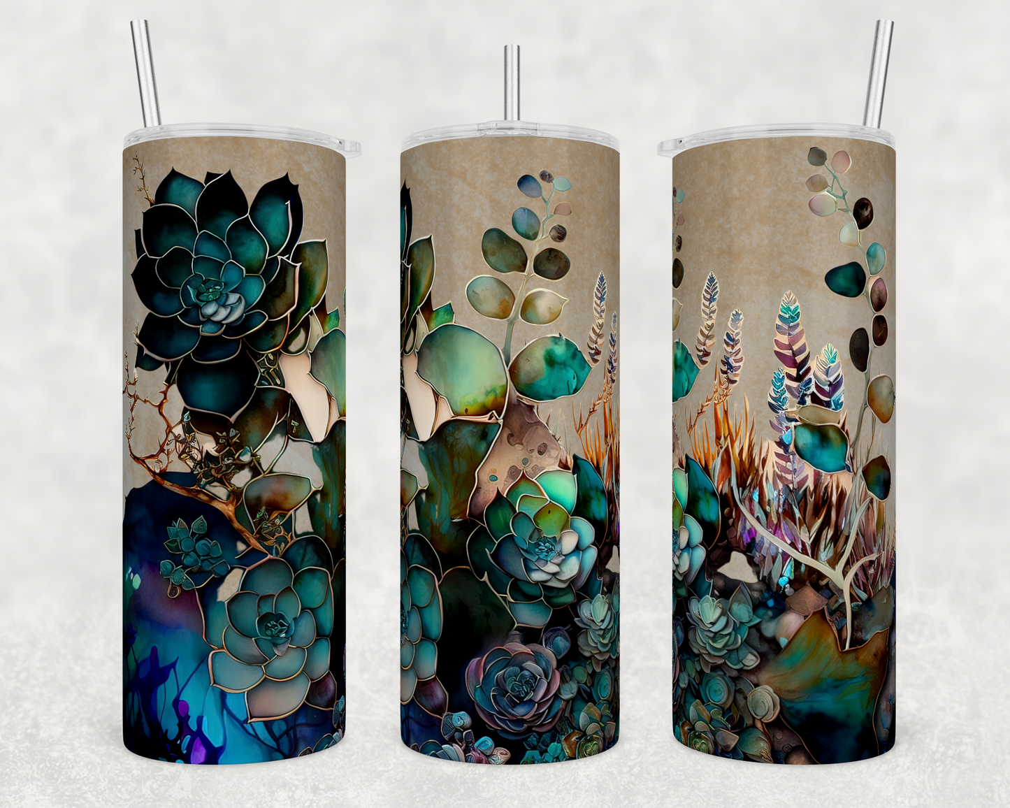 Sublimated 20 oz Tumbler with - colourful succulent's design