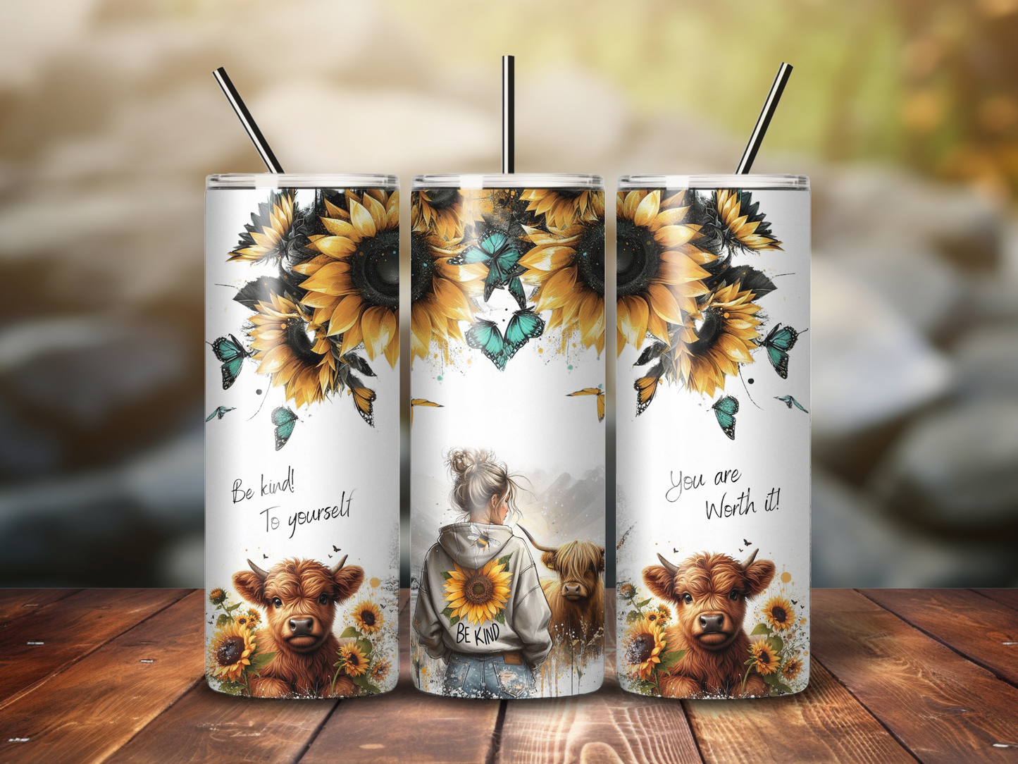 Sublimated 20 oz Tumbler - Be Kind To Yourself - You Are Worth It Design