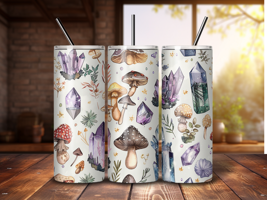 Sublimated 20 oz Tumbler - Crystals and Mushroom Design