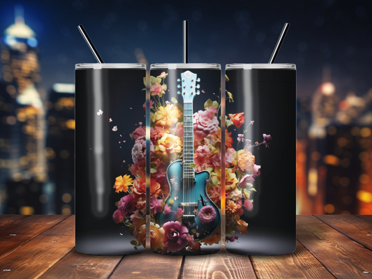 Sublimated 20 oz Tumbler - Lovely Guitar Floral Arrangement Design