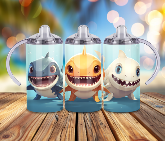 12 oz Sublimated Shark Design Sippy Cup or Kids Tumbler