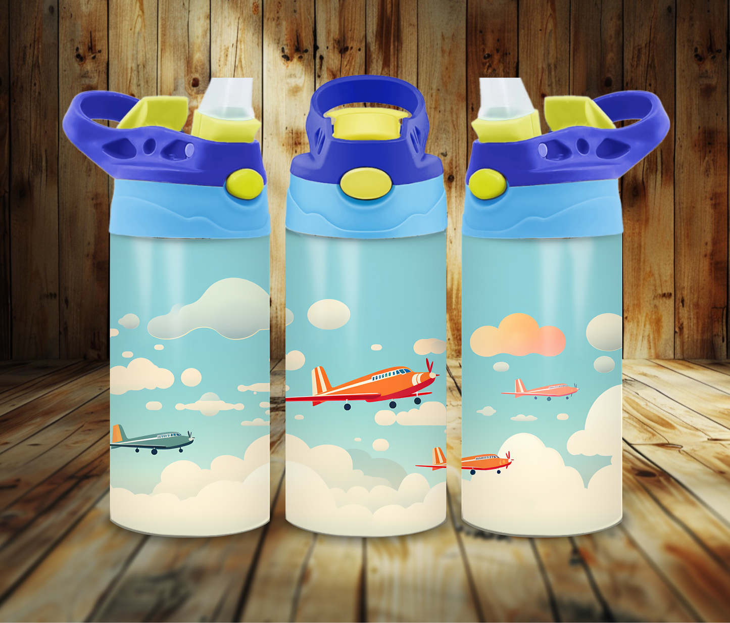 12 oz Sublimated Aeroplane Design Sippy Cup or Kids Tumbler