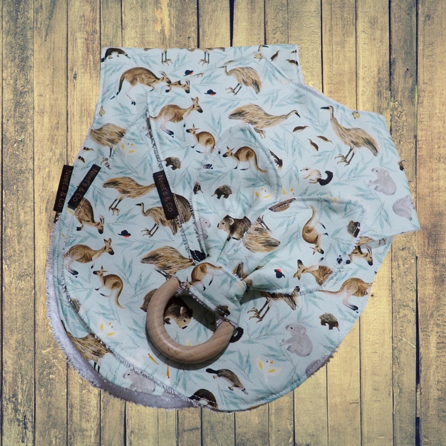 Baby Bib, Bandana Bib, Burp Cloth and Teether Australian Animal Design 3 - 18 months