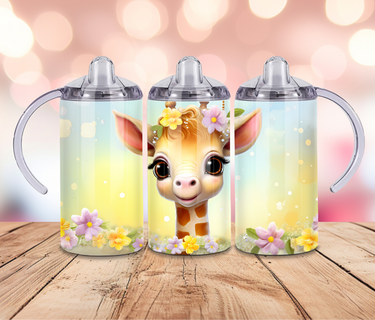 12 oz Sublimated Baby Giraffe Design Sippy Cup or Kids Tumbler