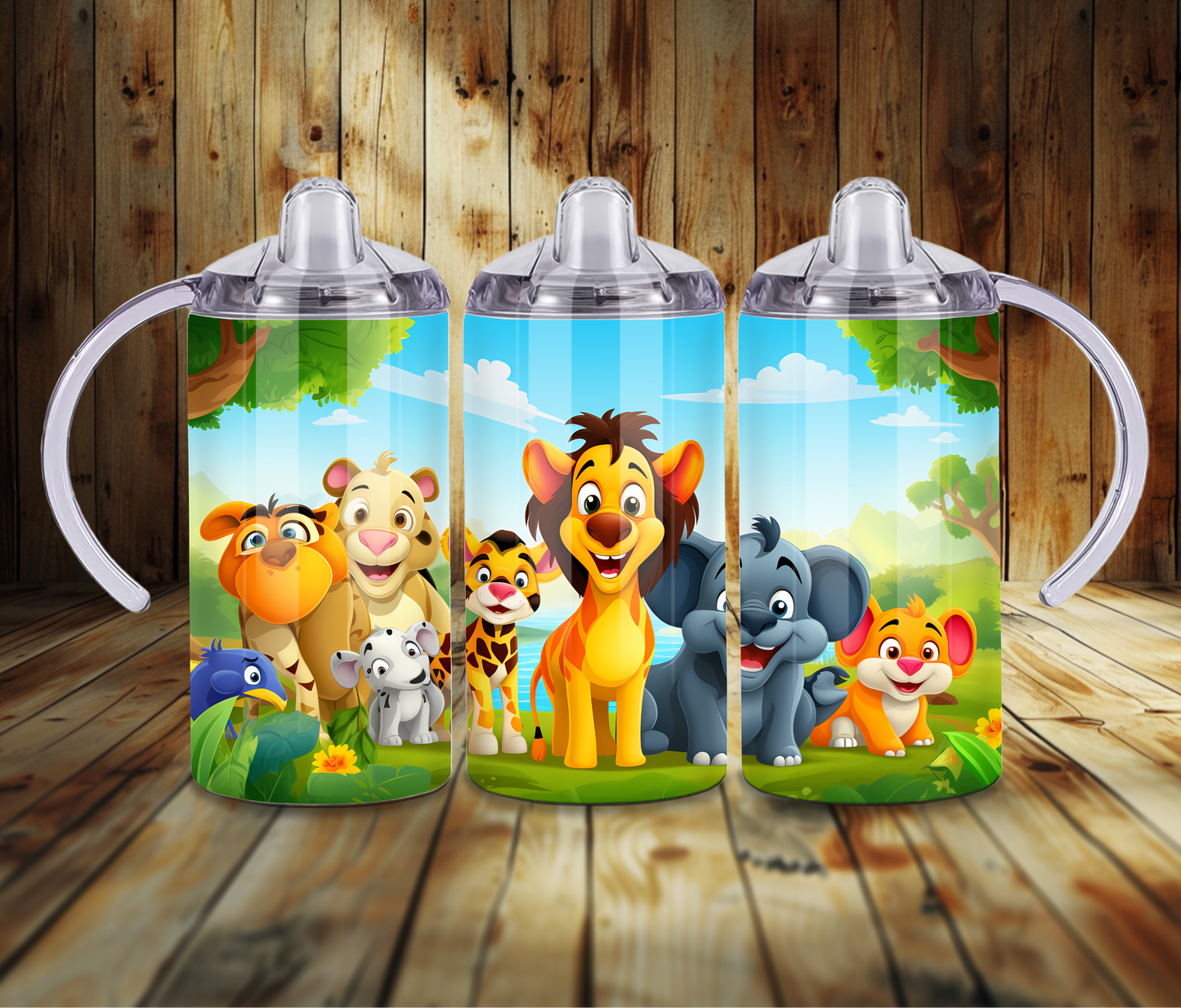 12 oz Sublimated Baby Jungle Animal Design Sippy Cup or Kids Tumbler