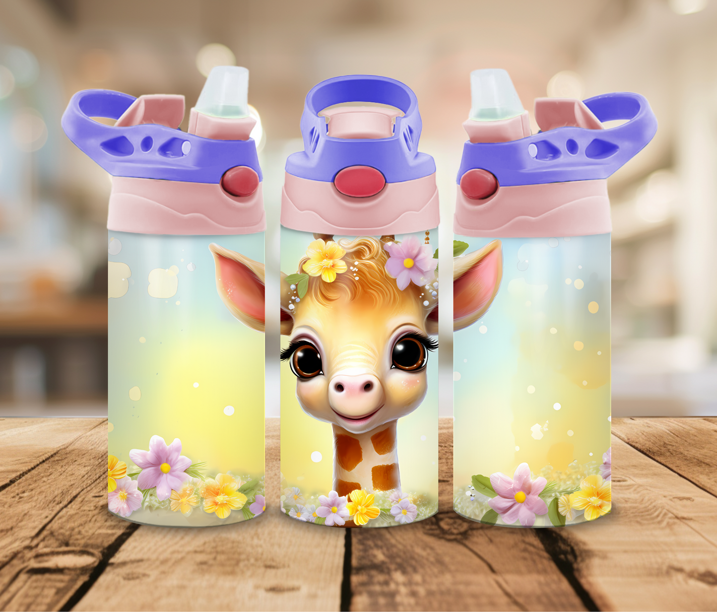 12 oz Sublimated Baby Giraffe Design Sippy Cup or Kids Tumbler