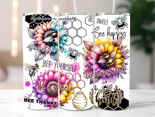 Sublimated 20 oz Tumbler - Bee Affirmations Design