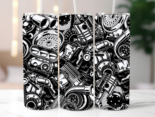 Sublimated 20 oz Tumbler for the man in the family with a mechanical design