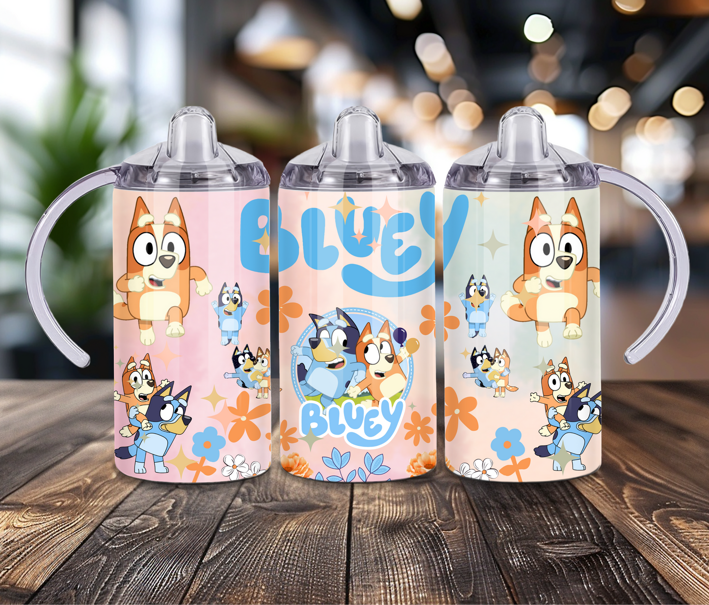 12 oz Sublimated Sippy Cup or Kids Tumbler with a Bluey Design