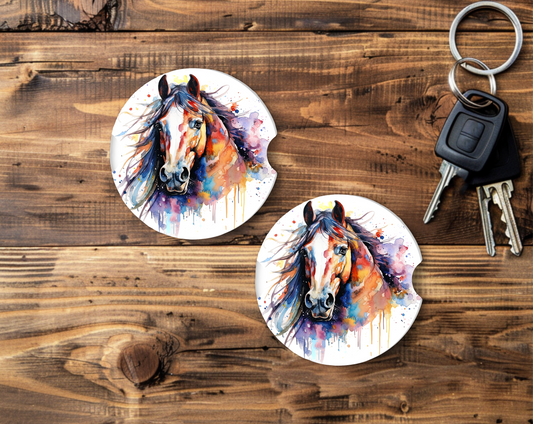 Sublimated Car Coasters - Brown horse in water coloured design