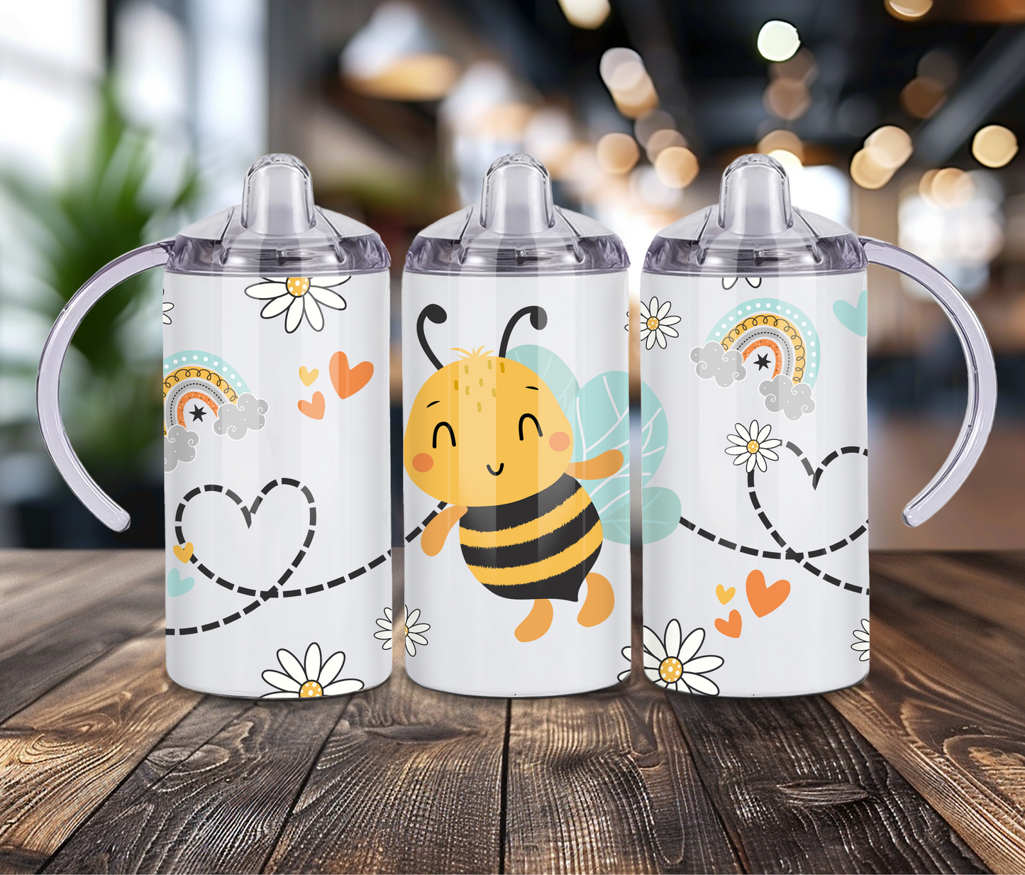 12 oz Sublimated Sippy Cup or Kids Tumbler with Bumble Bee Design