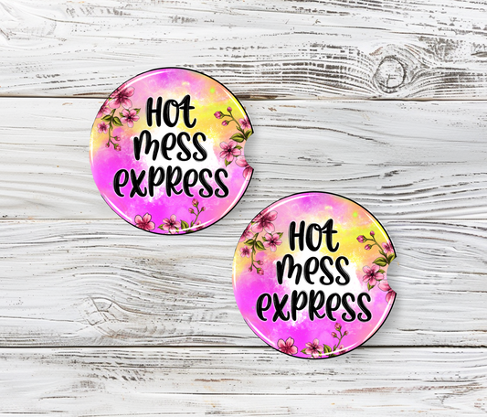 Sublimated Car Coasters - 'Hot Mess Express' Design