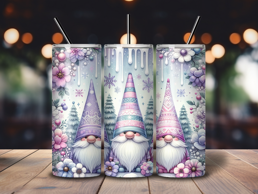 Sublimated 20 oz Tumbler - Christmas Gnomes Pastel Mauve/Pink tones Design