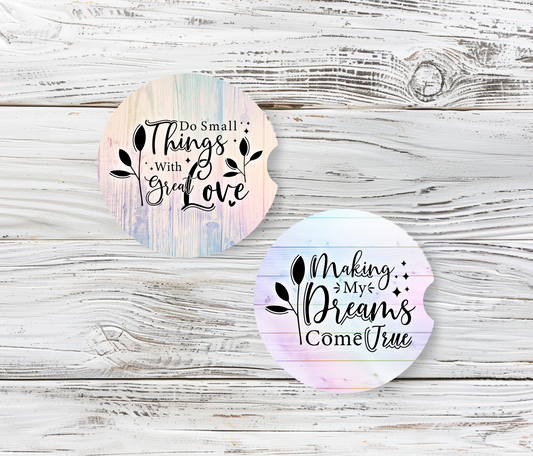 Sublimated Car Coasters - Positive Vibes Design 1