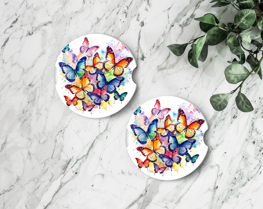 Sublimated Car Coasters - Colourful Butterflies design