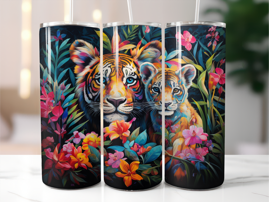 Sublimated 20 oz Tumbler with a colourful Tiger and cub