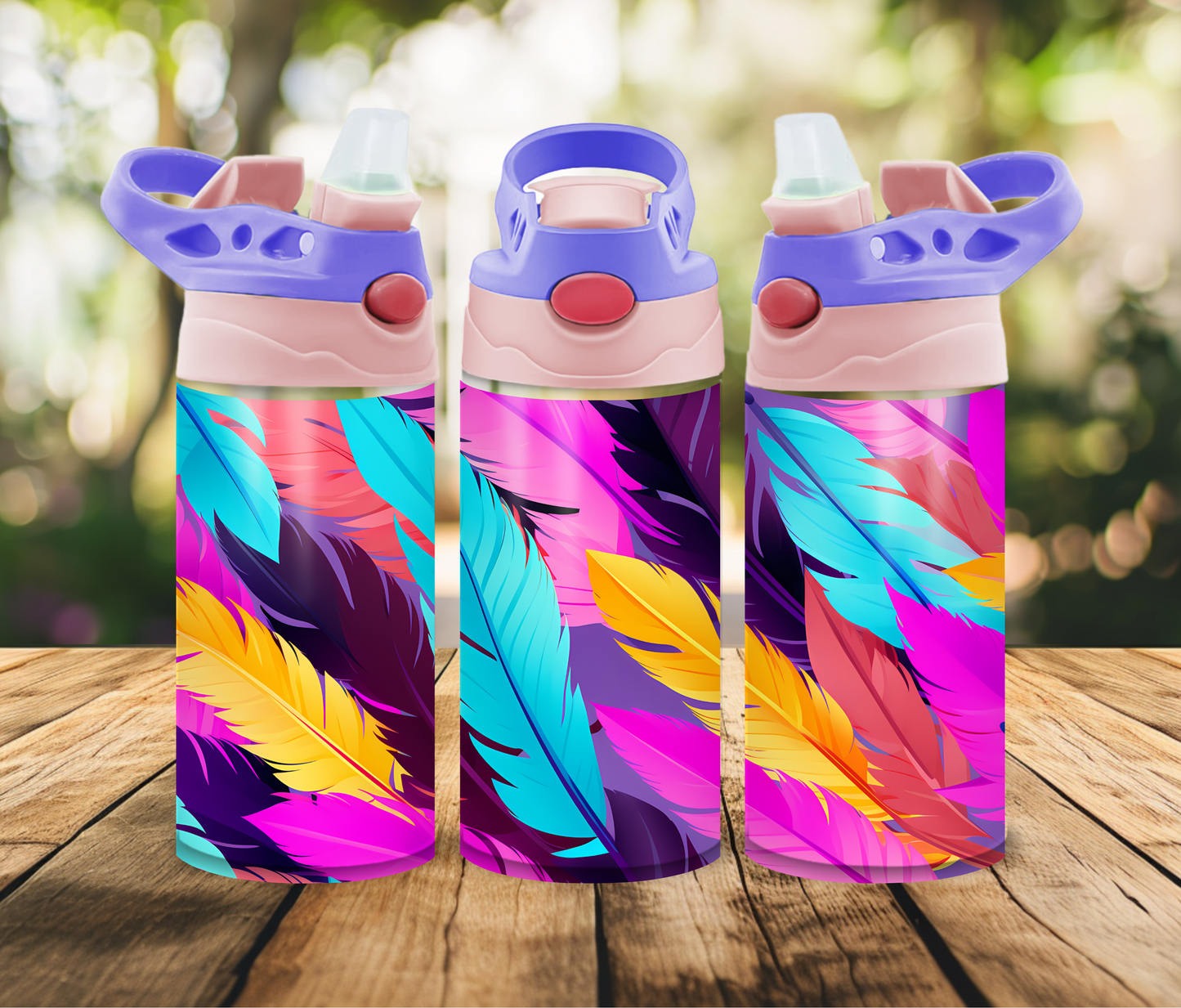 12 oz Sublimated Feathers Design Sippy Cup or Kids Tumbler