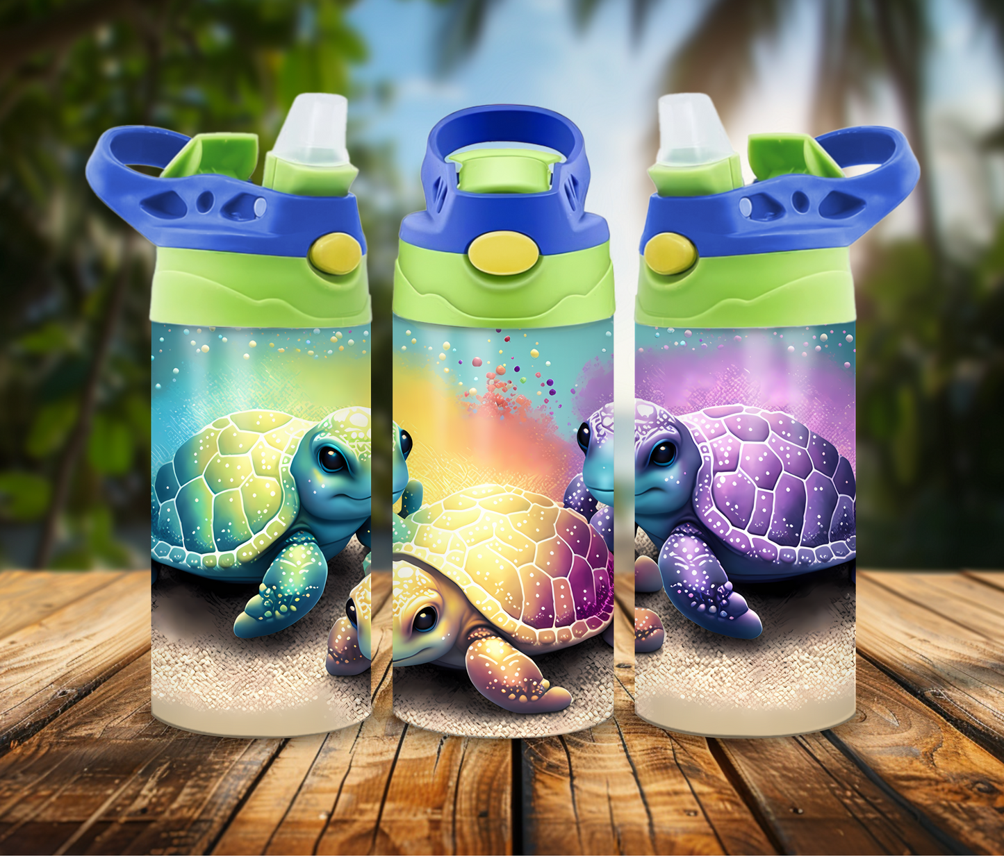 12 oz Sublimated Colourful Turtles Design Sippy Cup or Kids Tumbler