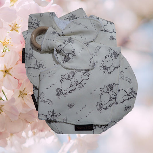 Baby Bib, Bandana Bib, Burp Cloth and Teether 3 - 18 months Old Fashioned Winnie Design