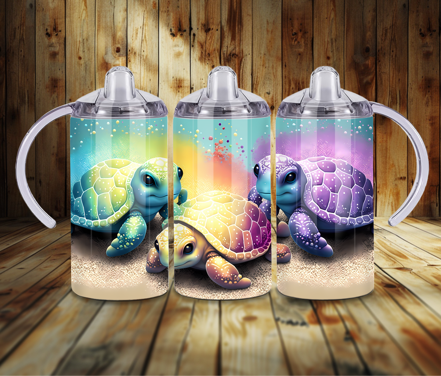 12 oz Sublimated Colourful Turtles Design Sippy Cup or Kids Tumbler